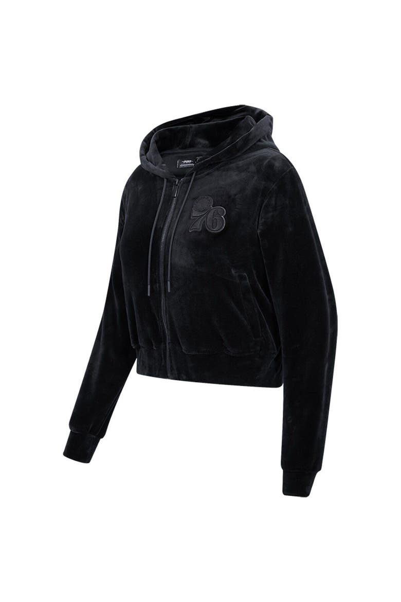 Women's Pro Standard Philadelphia 76ers Triple Black Velour Full-Zip Hoodie, Alternate, color, Black