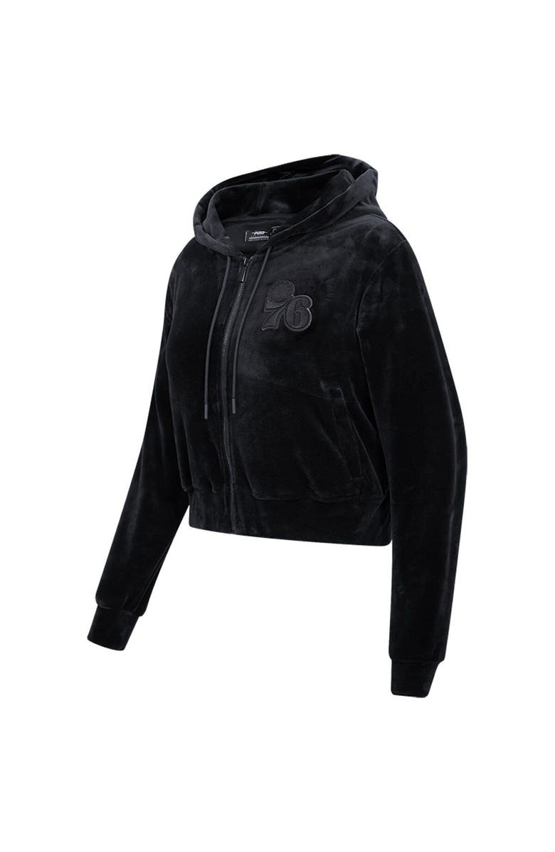 PRO STANDARD Women's Pro Standard Philadelphia 76ers Triple Black Velour Full-Zip Hoodie, Alternate, color, Black