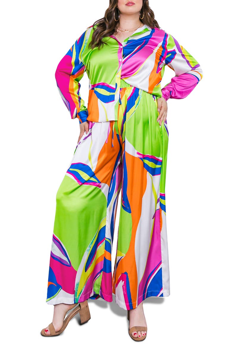 Print Woven Satin Pants, Alternate, color, GREEN