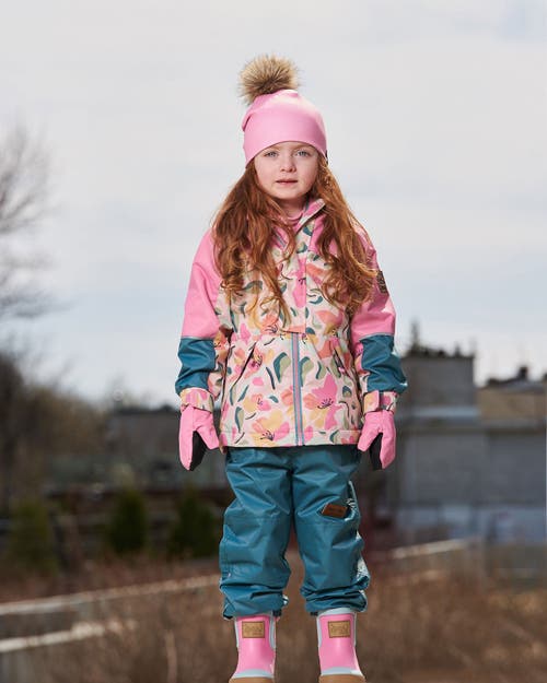 Deux Par Deux Little Girl's Two-piece Mid-season Outerwear Set Sage, Pink, And Flowers On Beige In Sage Pink And Flowers On Beige