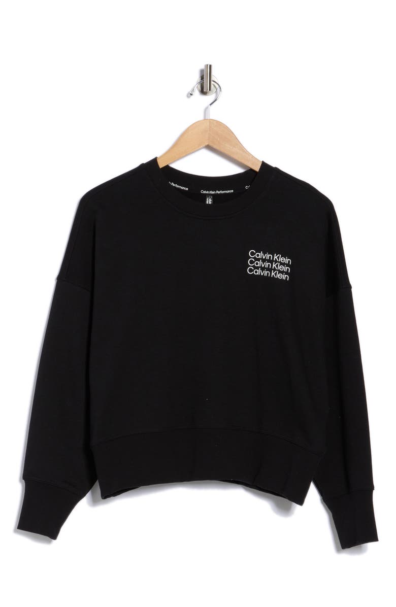 CALVIN KLEIN PERFORMANCE Triple Logo Cotton Blend Sweatshirt, Alternate, color, Black / White