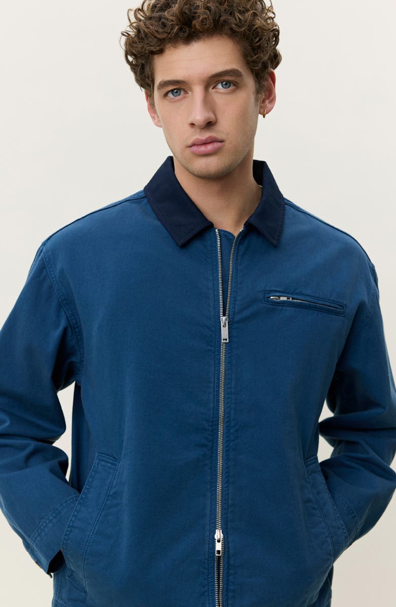 Les Deux Cotton Twill Zip Jacket, Alternate, color, Dark Denim Blue