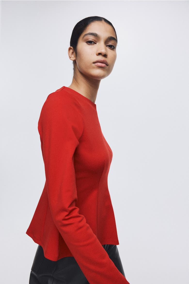 Jersey Peplum Top, Main, color, Red