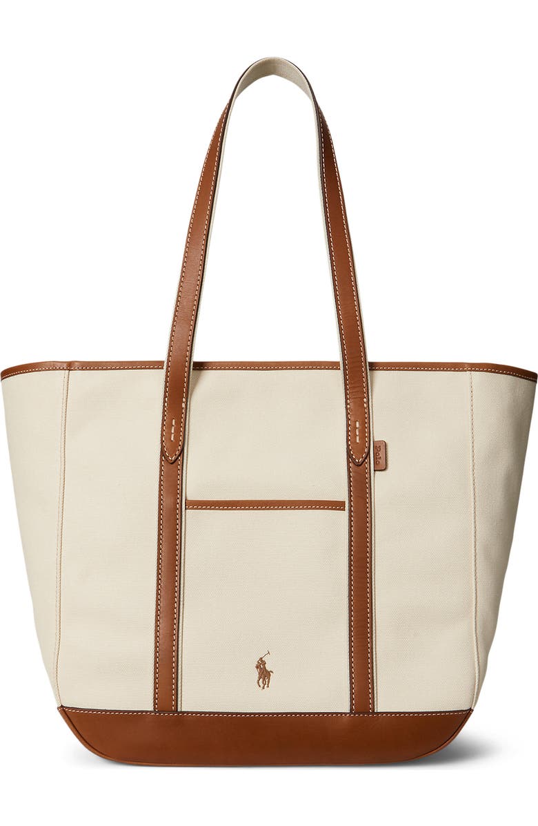 Polo Ralph Lauren Medium Canvas & Leather Tote, Main, color, Ecru/ Cuoio