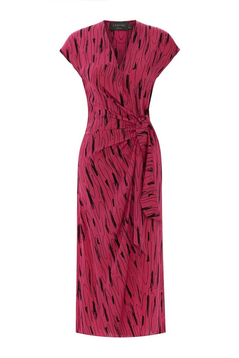 Off Shoulder Belted Wrap Dress, Alternate, color, FUCHSIA-BLACK