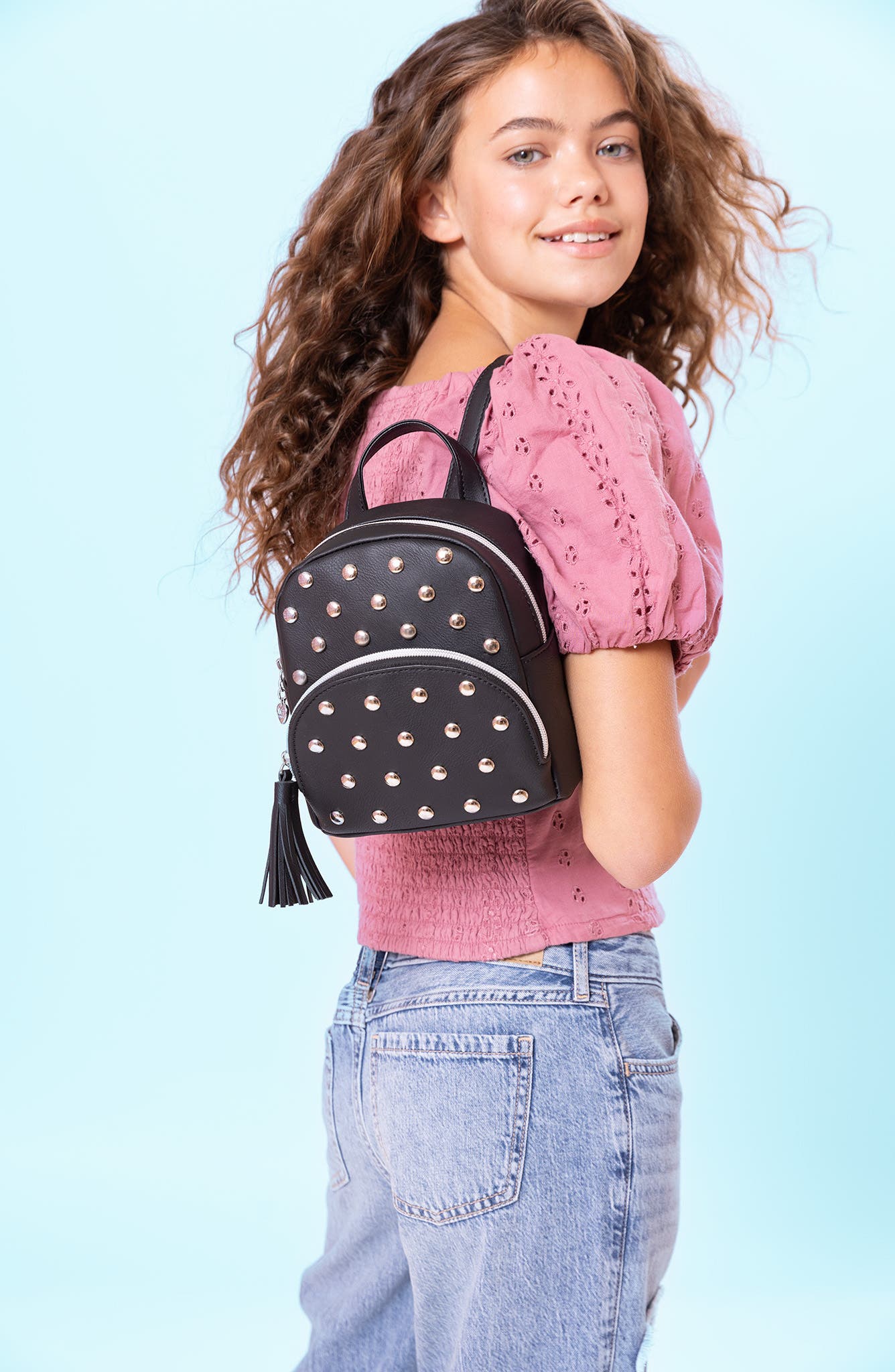 OMG Accessories Kids' Studded Micro Mini Backpack, Alternate, color, Black