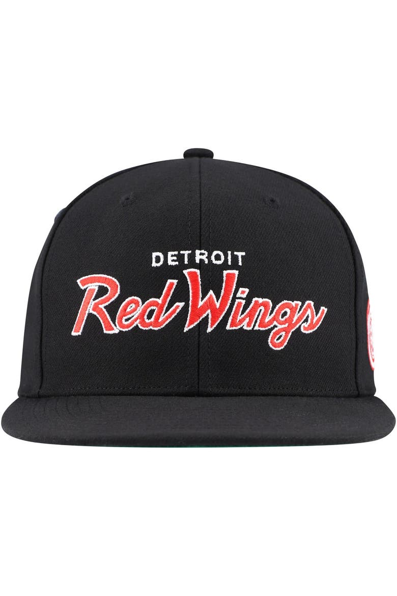 Men's Mitchell & Ness Black Detroit Red Wings Core Team Script 2.0 Snapback Hat, Alternate, color, Black