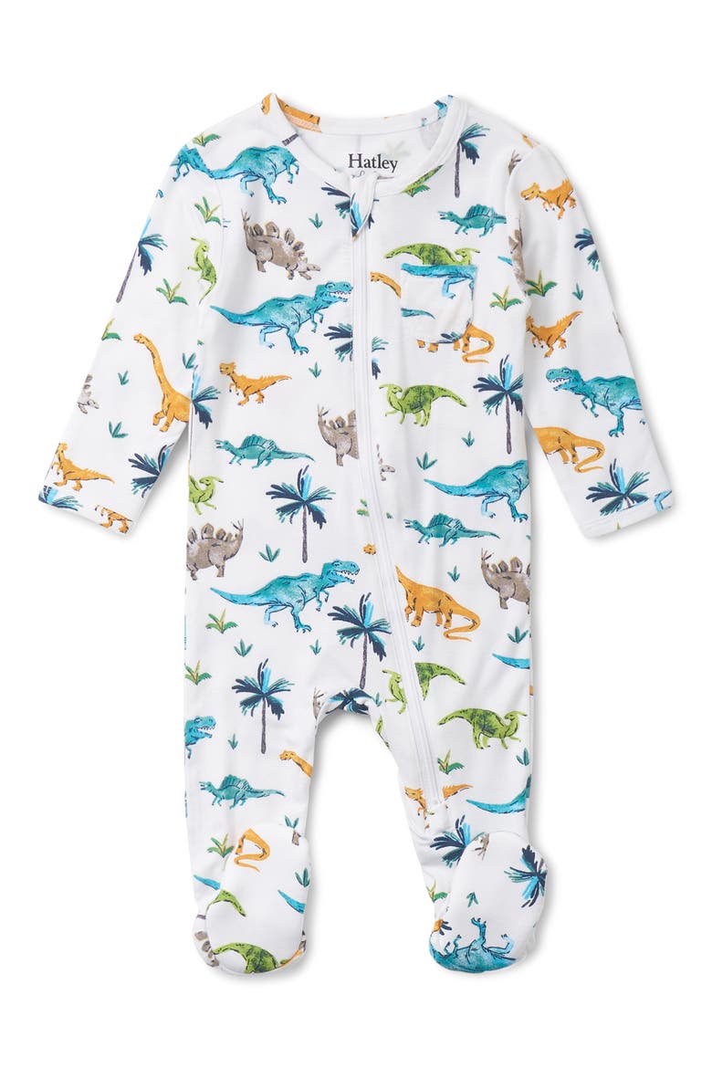 Prehistoric Dino Jersey Zip Footie, Main, color, WHITE