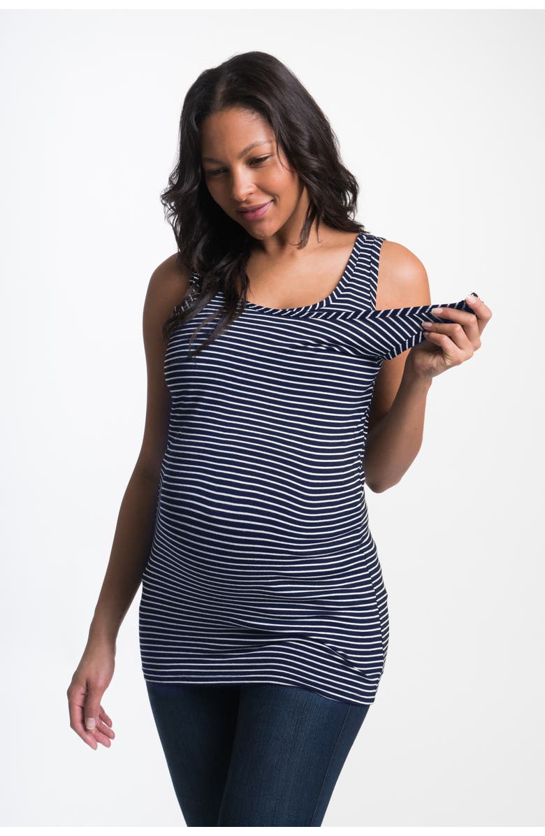 BUN Maternity Nursing Apparel Smooth Nursing Tank Top, Alternate, color, Navy White Stripe