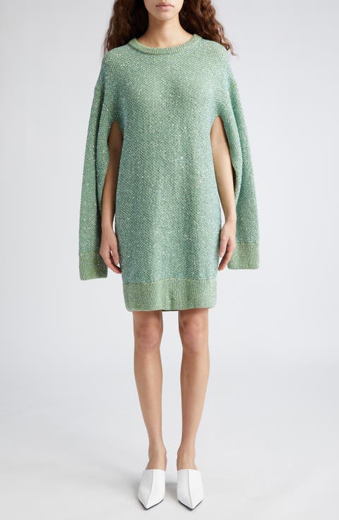 Sequin Seed Stitch Cape Long Sleeve Sweater Dress