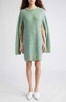 Stella McCartney Sequin Seed Stitch Cape Long Sleeve Sweater Dress