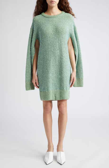 Stella McCartney Sequin Seed Stitch Cape Long Sleeve Sweater Dress