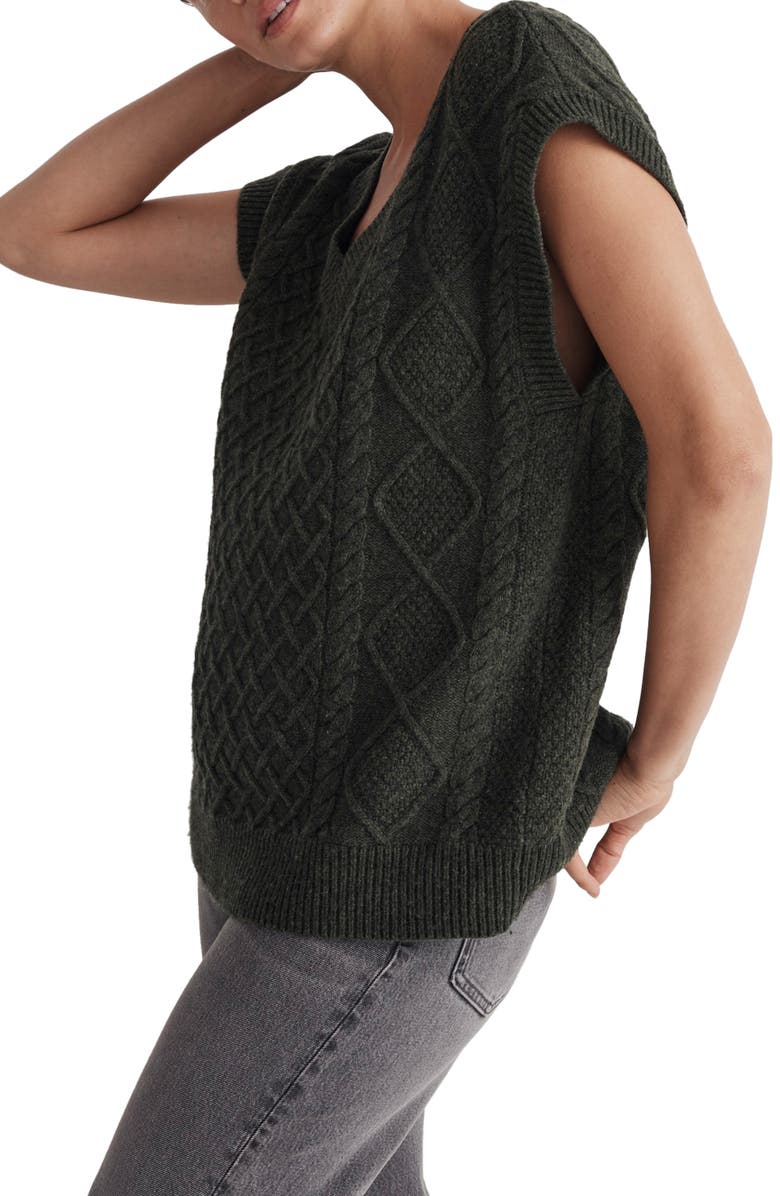 Madewell Cable Knit Wool Blend V-Neck Sweater Vest, Alternate, color,