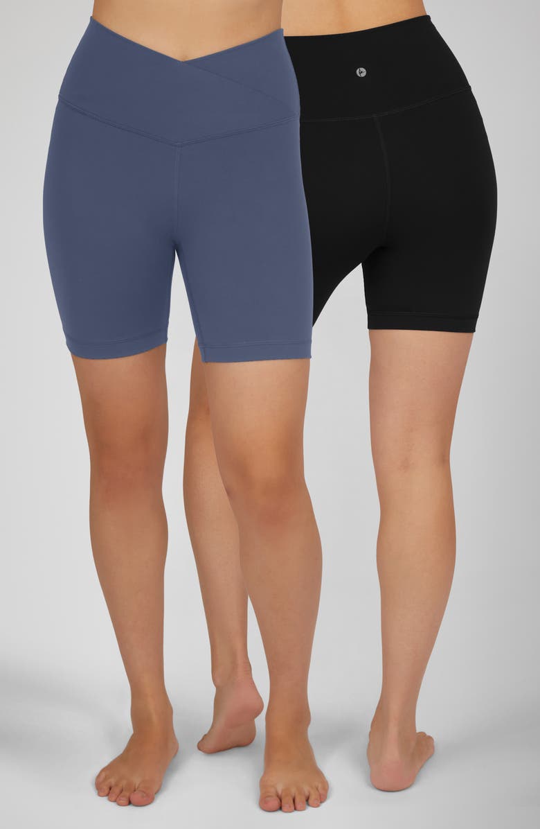 90 DEGREE BY REFLEX Lux Crossover High Waist 7" Bike Shorts & Everyday High Waist 7" Basic Bike Shorts Set, Main, color, 