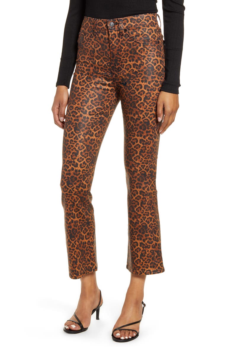 Coated Leopard Print Slim Fit Kick Flare Jeans, Main, color, COATED BLACK/ PENNY LEOPARD