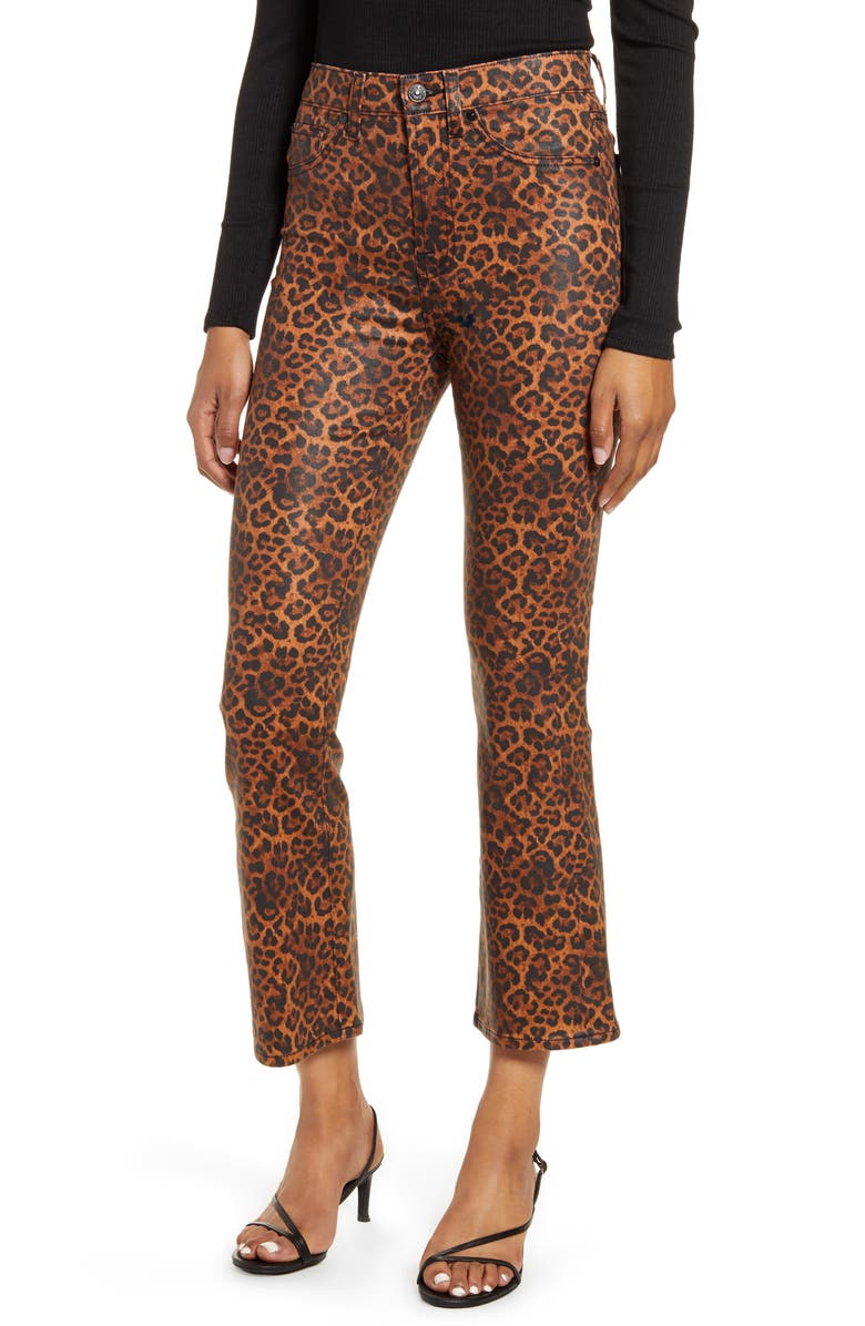 7 For All Mankind Coated Leopard Print Slim Fit Kick Flare Jeans, Main, color,