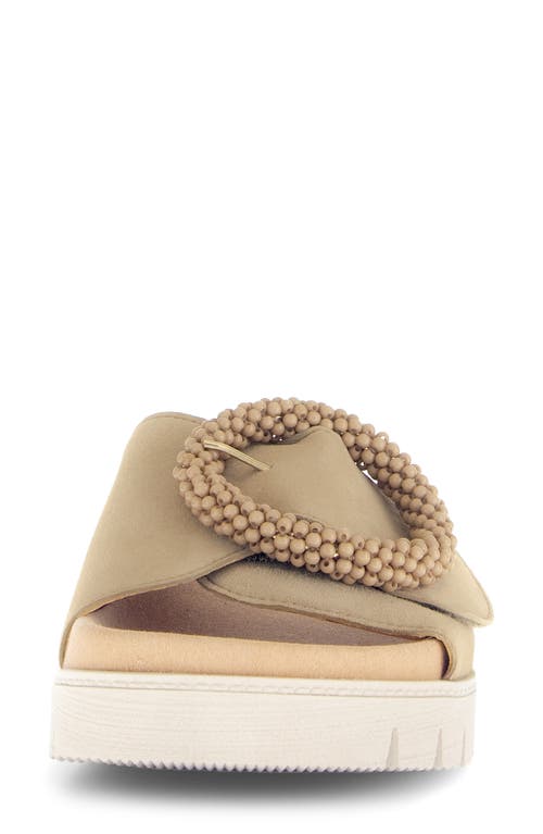 Gabor Beaded Buckle Platform Slide Sandal In Caramel
