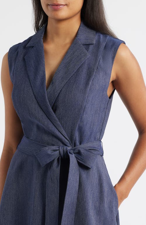 Julia Jordan Sleeveless Faux Wrap Midi Dress In Blue