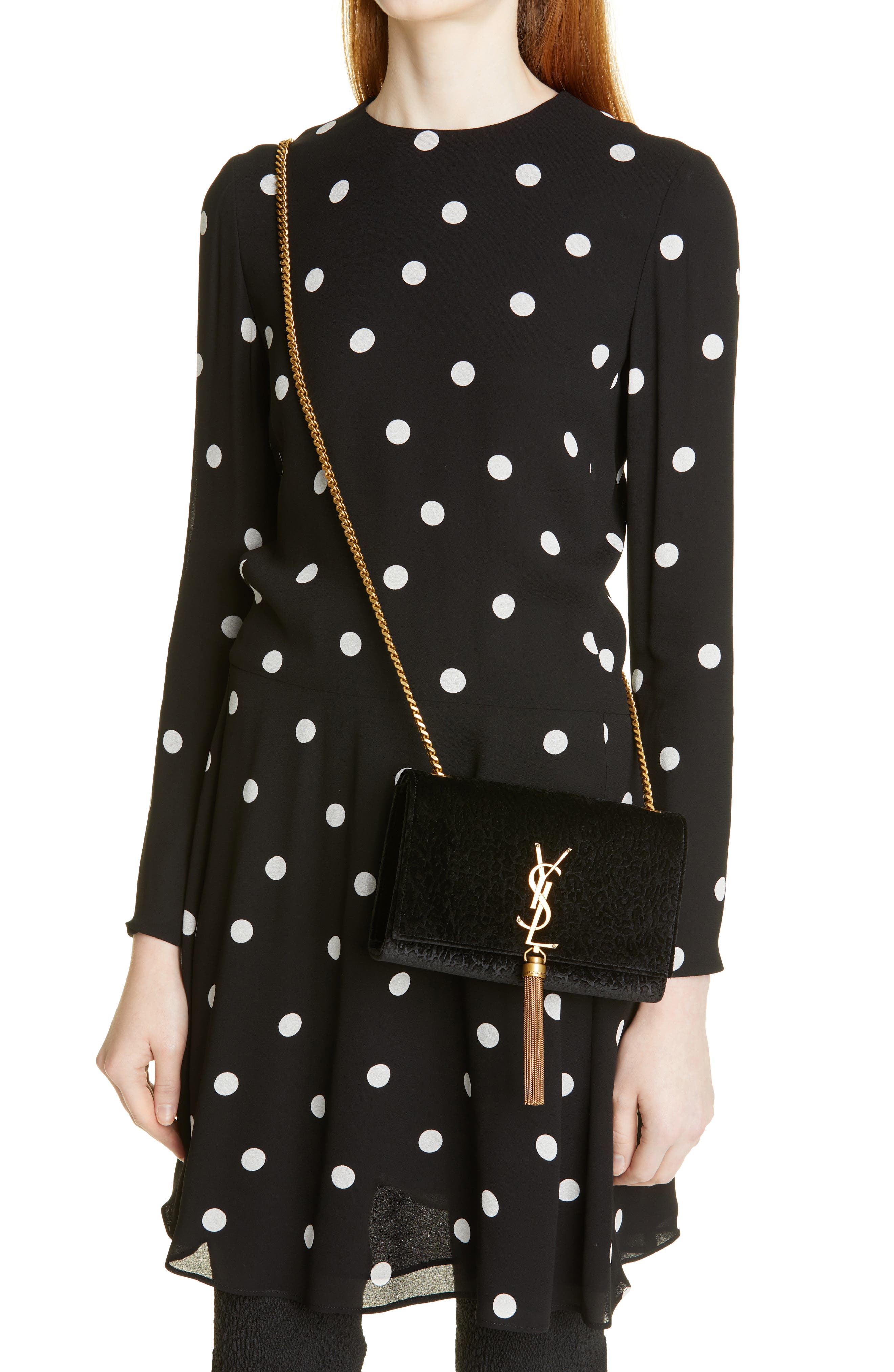 Saint Laurent Small Kate Flocked Velvet Crossbody Bag, Alternate, color, 