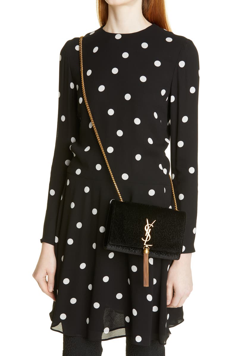 Saint Laurent Small Kate Flocked Velvet Crossbody Bag, Alternate, color,