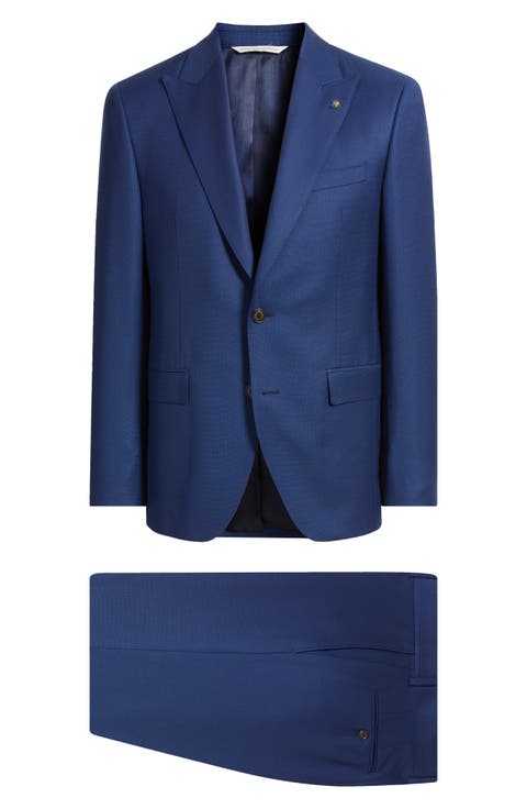 Engel Medium Blue Peak Lapel Wool Suit