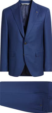 Jack Victor Engel Medium Blue Peak Lapel Wool Suit