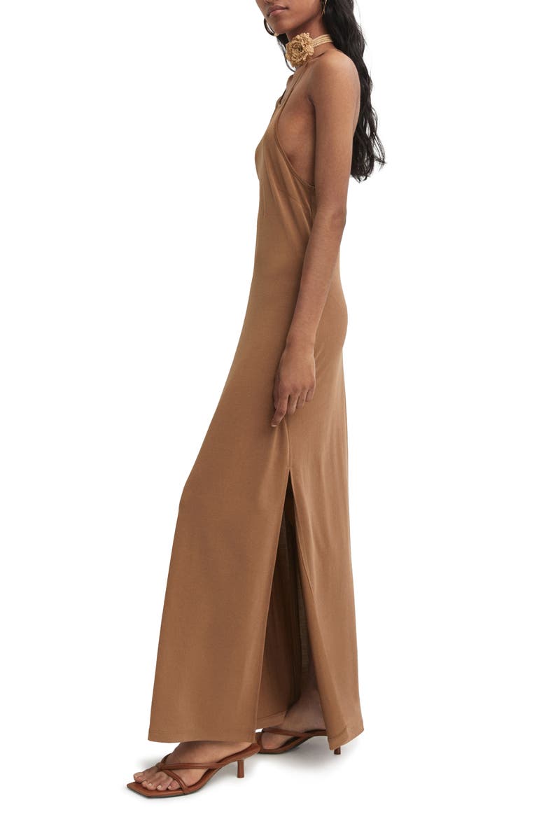 High Neck Maxi Dress, Alternate, color, CARAMEL