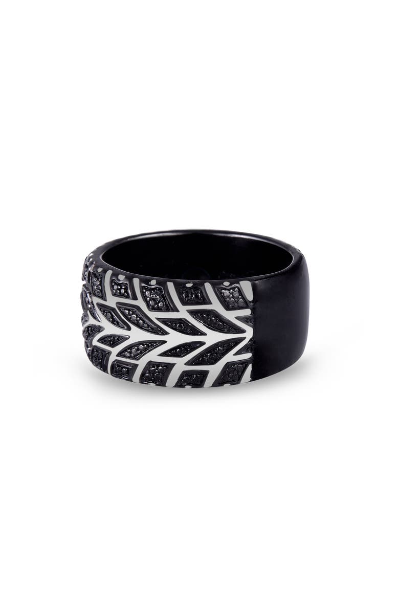 LuvMyJewelry Racer Swag Tire Tread Sterling Silver & Black Diamond Ring, Alternate, color, Dark Grey