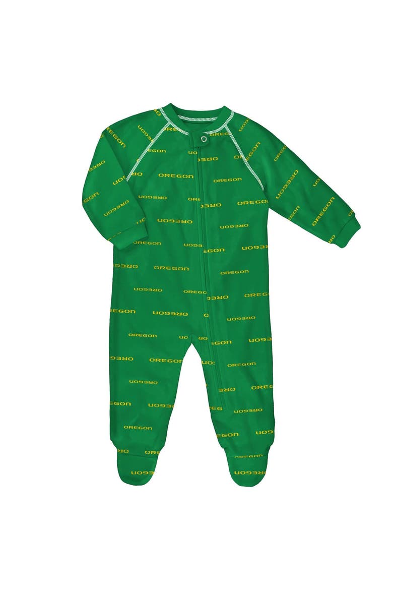 Newborn and Infant Outerstuff Green Oregon Ducks All-Over Print Raglan Full-Zip Coverall, Main, color, Green