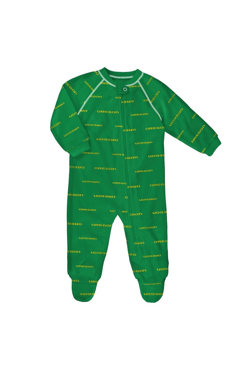 Outerstuff Newborn and Infant Outerstuff Green Oregon Ducks All-Over Print Raglan Full-Zip Coverall, Main, color, Green