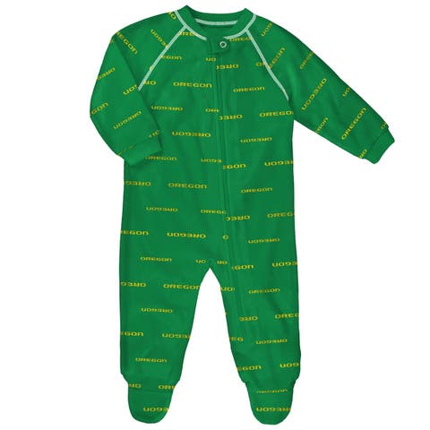 Newborn and Infant Outerstuff Green Oregon Ducks All-Over Print Raglan Full-Zip Coverall