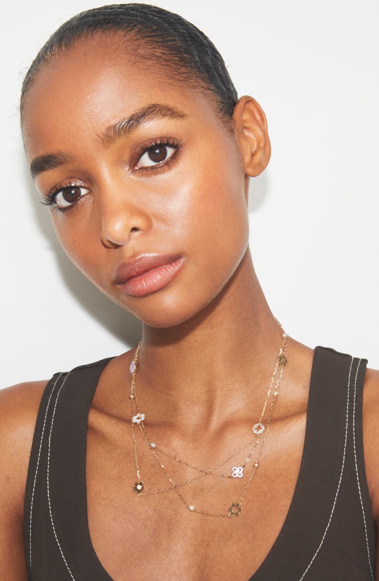 Tory Burch Forget Me Not Multi-Strand Necklace, Alternate, color, Tory Gold / Mother Of Pearl