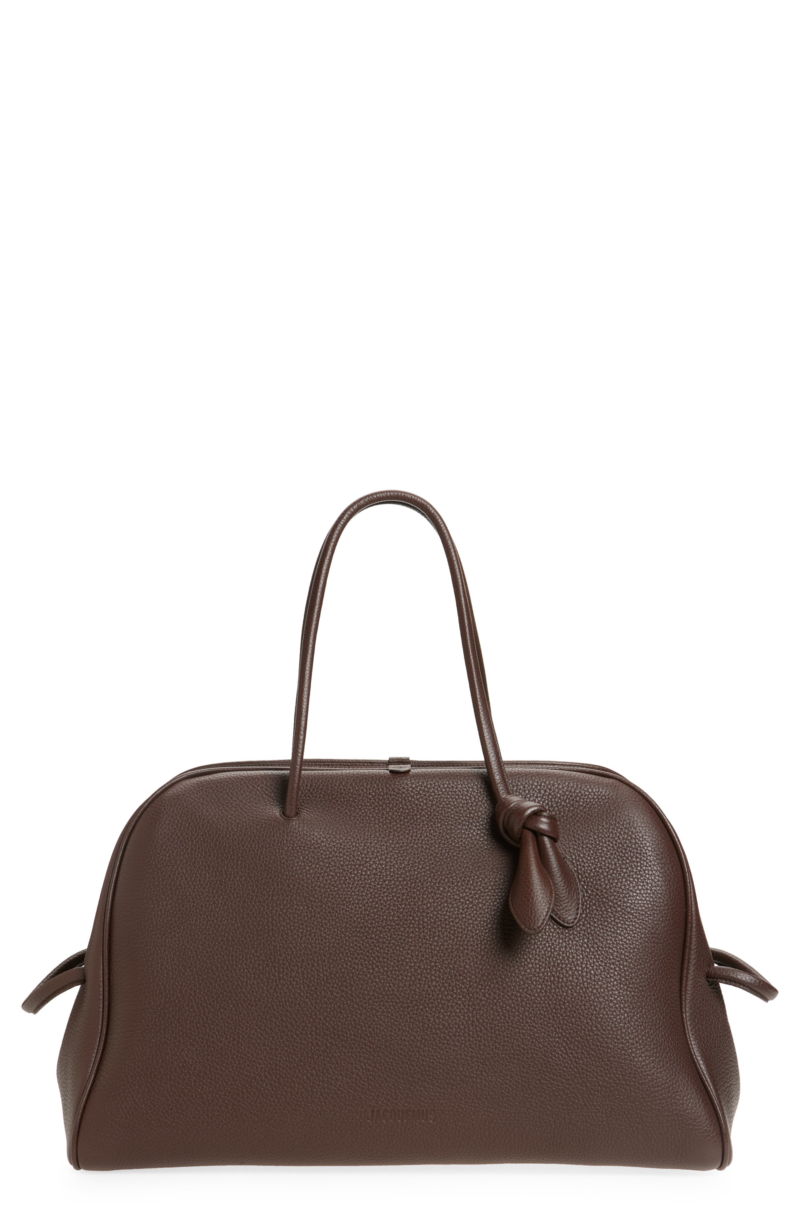 Jacquemus Le Grand Turismo Leather Bowling Bag, Main, color, Dark Brown 880