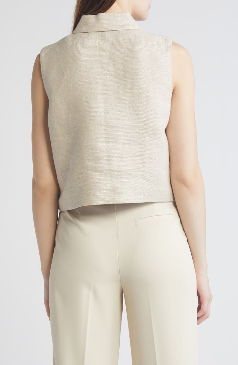 Theory Sleeveless Linen Crop Polo, Alternate, color, Straw