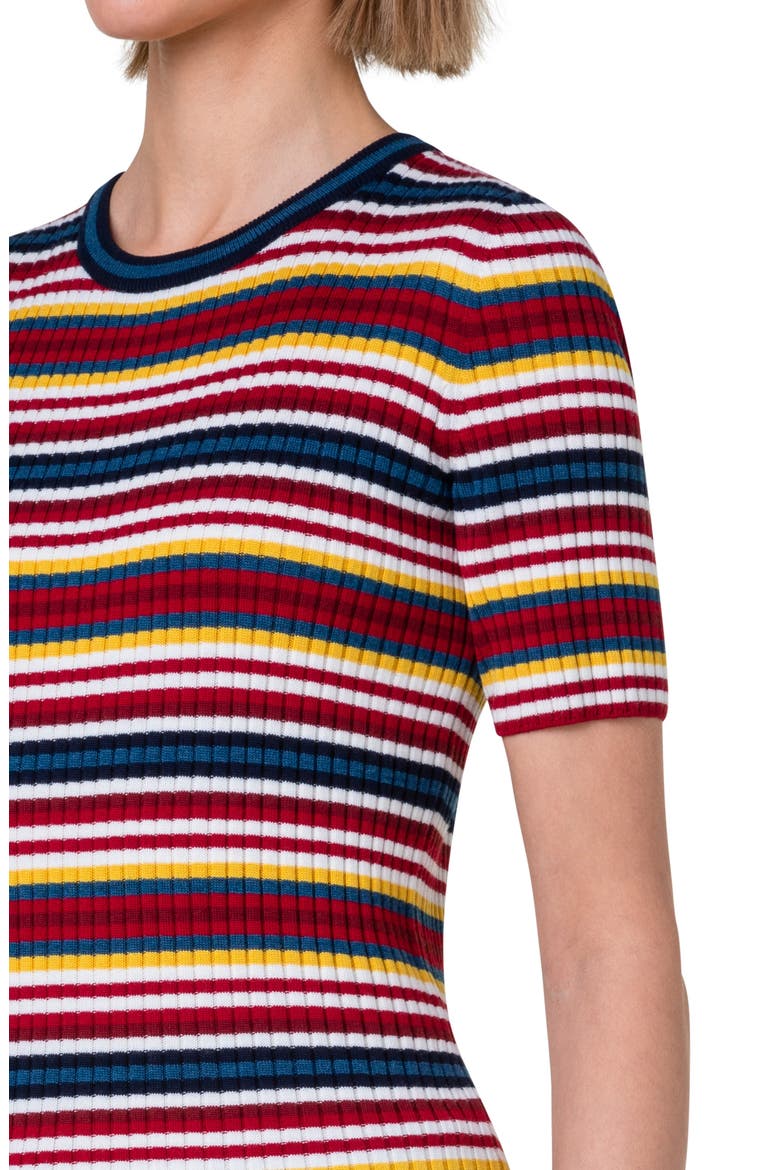 Stripe Short Sleeve Milano Knit Virgin Wool Rib Sweater, Alternate, color, YELLOW MULTICOLOR
