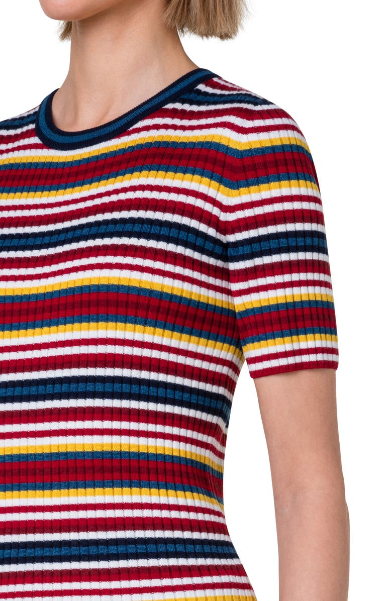 Akris punto Stripe Short Sleeve Milano Knit Virgin Wool Rib Sweater, Alternate, color, 