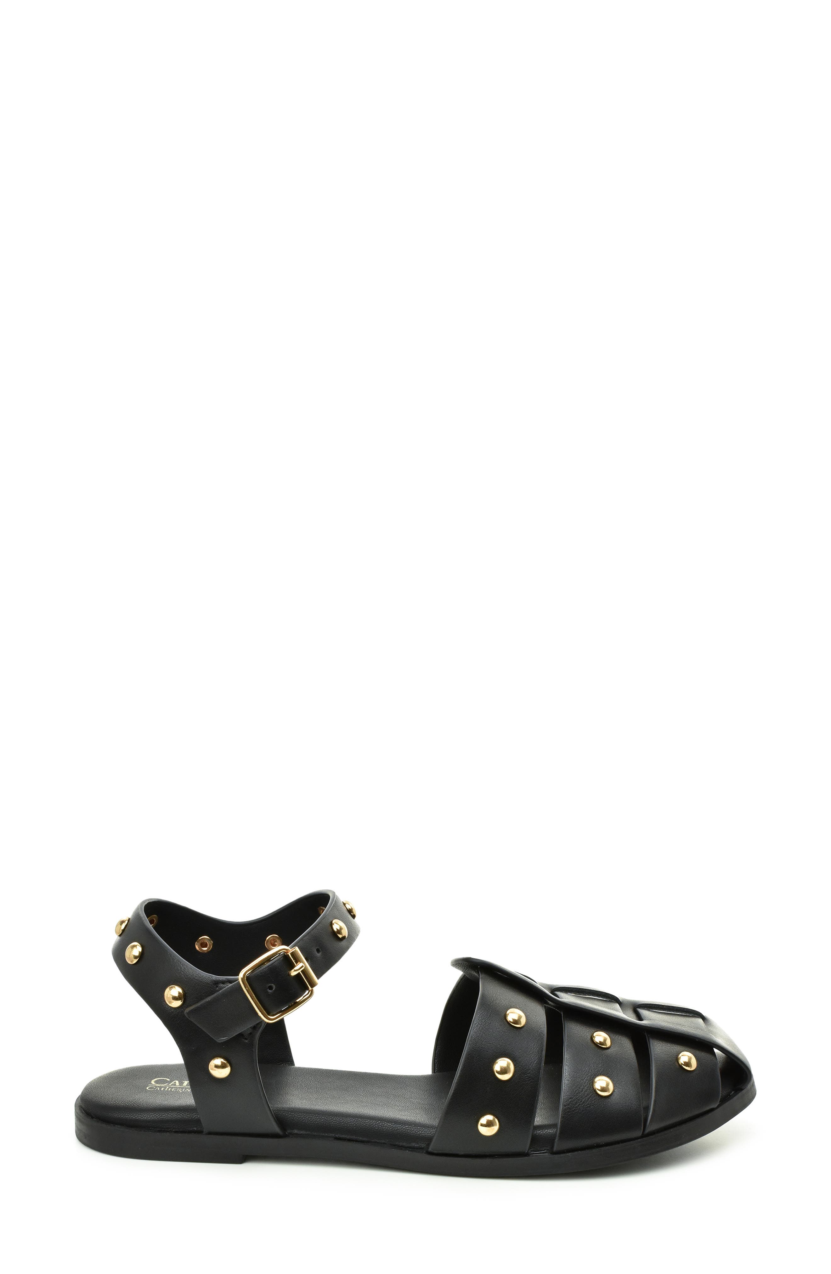 Catherine Catherine Malandrino Studded Fisherman Sandal, Alternate, color, Black