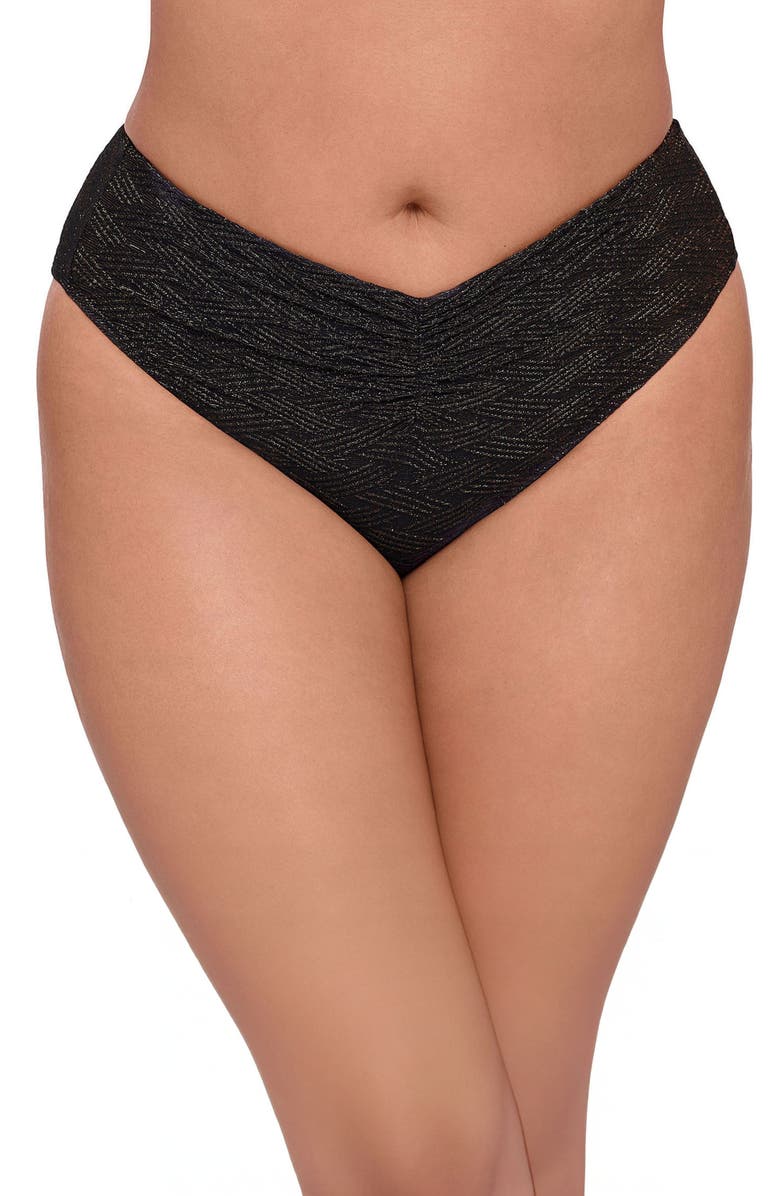 S3 Apparel Novelty Cinch Front High Cut Bikini Bottom, Main, color, Onyx Black Basket Weave