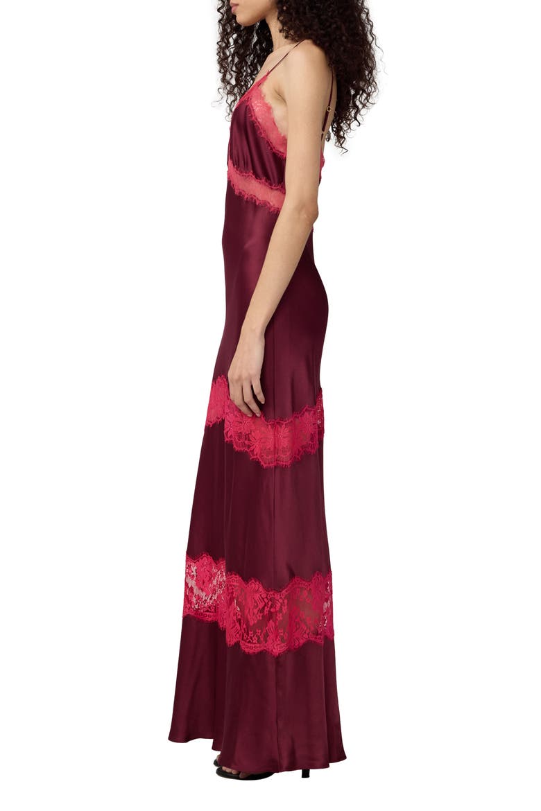Eden Lace Trim Satin Slipdress, Alternate, color, CHERRY WOOD