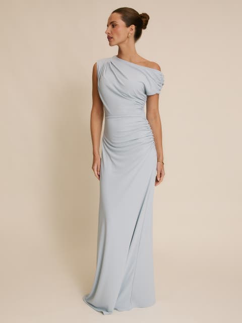 Slash Neck Draped Bridesmaid Dress