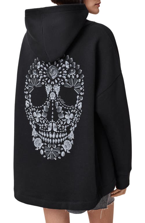 Allsaints Skull Etienne Oversize Cotton Blend Hoodie In Blue