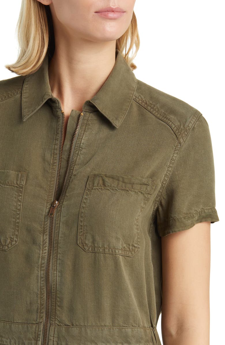 Caslon<sup>®</sup> Utility Short Sleeve Zip Front Shirtdress, Alternate, color, Olive Sarma