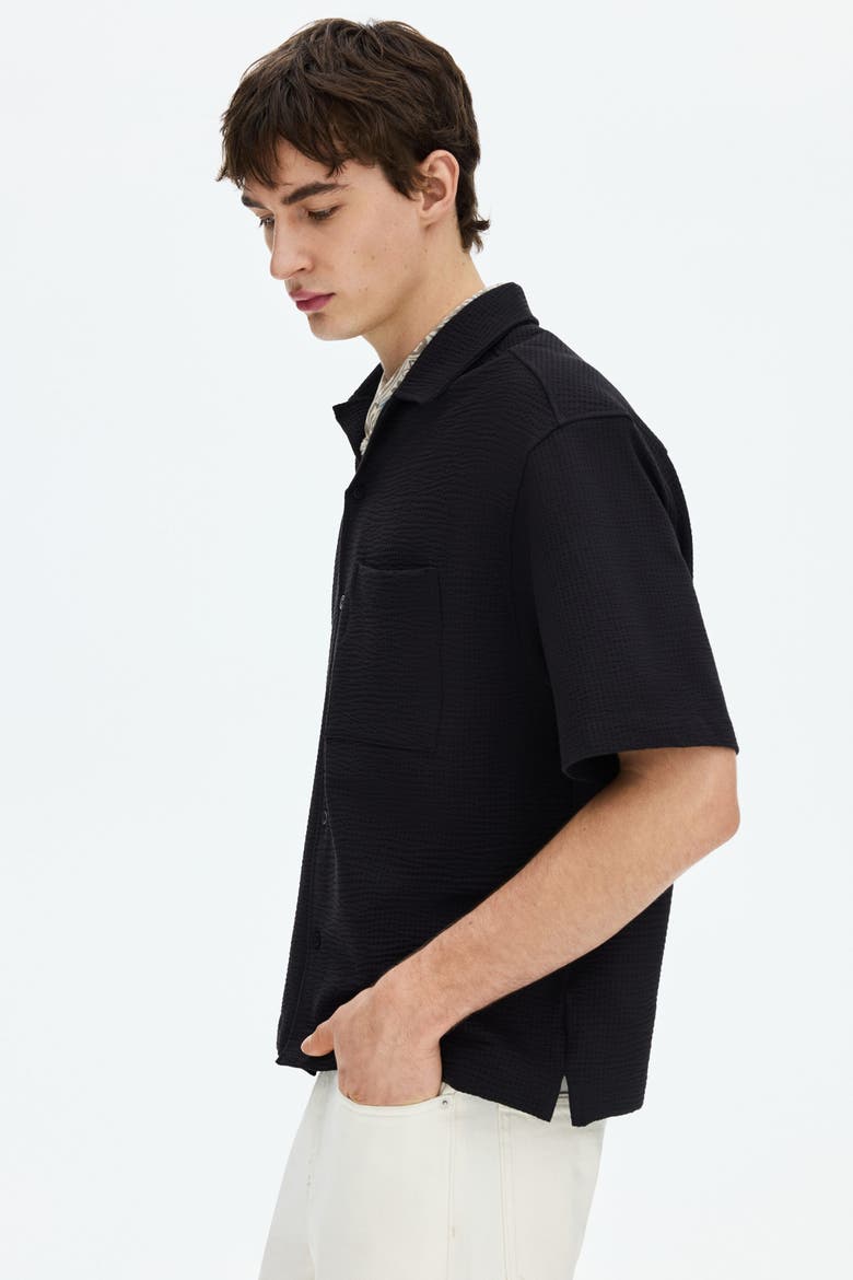 Relaxed Fit Waffled Resort Shirt, Alternate, color, Black