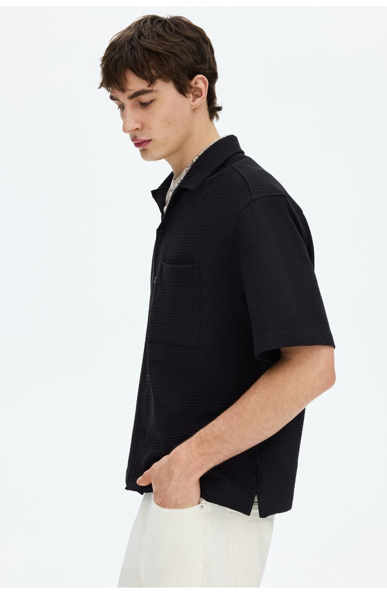 H&M Relaxed Fit Waffled Resort Shirt, Alternate, color, Black