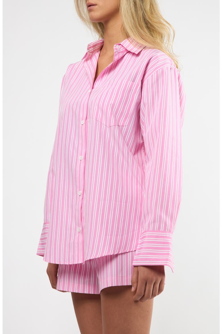 Seaside Stripe Cotton Blend Button-Up Shirt, Alternate, color, PINK