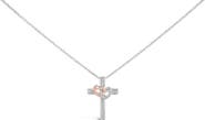 Haus of Brilliance 14K Rose Gold Plated Sterling Silver 1/10 Cttw Diamond Cross & Heart Pendant Necklace