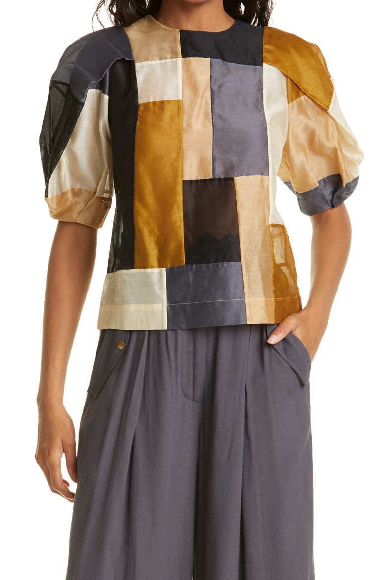 Gaia Puff Sleeve Top, Main, color, PATCHWORK