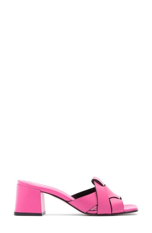 2 Twin Hearts Cross Band Block Heel Sandal In Hot Pink