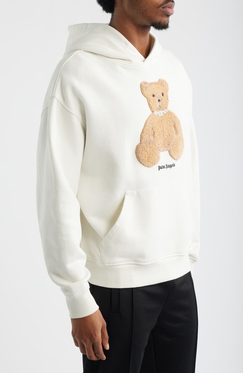 Palm Angels Bear Regular Fit Stretch Cotton Hoodie, Alternate, color, Off White Brown