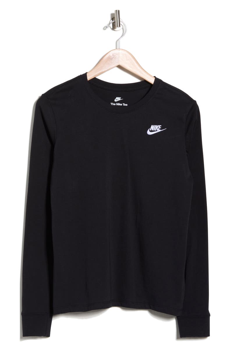 Nike Club Logo Cotton Long Sleeve Graphic T-Shirt, Alternate, color, Black/ White